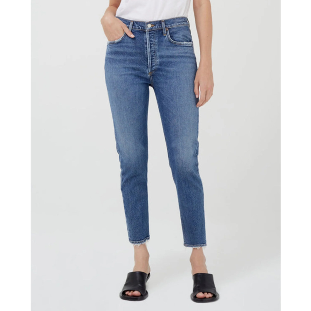 Agolde Riley Crop Jeans Straight Leg High Rise in Silence Blue Size 27